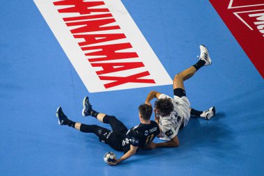COLOGNE, GERMANY - 14 HAZİRAN 2025: - Kamyon İzcisi 24 EHF FINAL4 Fuchse Berlin 'e karşı Lanxess Arena' da HBC Nantes.