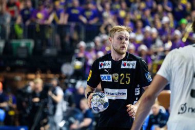 COLOGNE, GERMANY - 14 Haziran 2025: Matthes Langhoff - Kamyon İzcisi 24 EHF Finali FINAL4 Fuchse Berlin HBC Nantes 'e karşı Lanxess Arena' da.