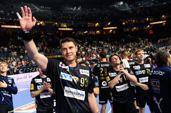 COLOGNE, GERMANY - 14 HAZİRAN 2025: Mijajlo Marsenic - Kamyon Öncüsü 24 EHF Finali FINAL4 Fuchse Berlin 'e karşı Lanxess Arena' da HBC Nantes.