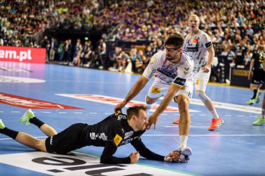 COLOGNE, GERMANY - 15 Haziran 2025: Mathias Gidsel - Kamyon Öncüsü 24 EHF Finali FINAL4 Fuchse Berlin, SC Magdeburg 'a karşı Lanxess Arena' da.