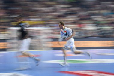COLOGNE, GERMANY - 15 HAZİRAN 2025: Gisli Thorgeir Kristjansson - Kamyon Önü 24 EHF Finali FINAL4 Fuchse Berlin, SC Magdeburg 'a karşı Lanxess Arena' da.
