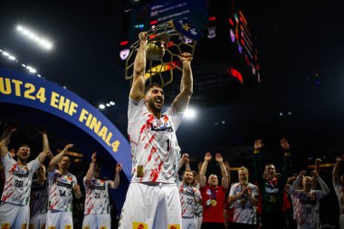 COLOGNE, GERMANY - 15 Haziran 2025: Antonio Serradilla Cuenca - Kamyon Scout24 EHF FINAL4 Fuchse Berlin, SC Magdeburg 'a karşı Lanxess Arena.