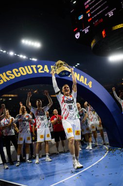COLOGNE, GERMANY - 15 HAZİRAN 2025: Gisli Thorgeir Kristjansson - Kamyon Önü 24 EHF Finali FINAL4 Fuchse Berlin, SC Magdeburg 'a karşı Lanxess Arena' da.