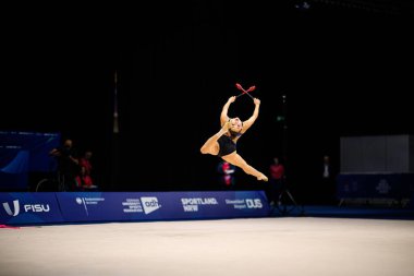 ESSEN, GERMANY - 18 Temmuz 2025: Messe 'deki Ritmik Jimnastik, Bireysel, Ren-Ruhr 2025 FISU Dünya Üniversite Oyunları.