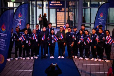 DUISBURG, Almanya - 16 Temmuz 2025: Tayland Milli Takımı - Ren-Ruhr 2025 FISU Dünya Üniversite Oyunları Schauinsland-Reisen-Arena 'da.