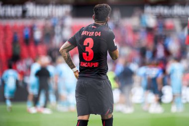 LEVERKUSEN, GERMANY - 23 AĞUSTOS, 2025: Piero Hincapie - Bundesliga FC Bayer 04 Leverkusen-TSG 1899 Hoffenheim maçı Bayarena 'da. 