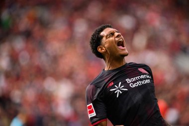 LEVERKUSEN, GERMANY - 23 AUGust, 2025: Jarell Quansah, gol - Bundesliga FC Bayer 04 Leverkusen maçı TSG 1899 Hoffenheim at Bayarena. 