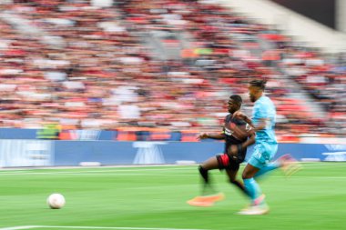 LEVERKUSEN, GERMANY - 23 AUGust, 2025: Christian Kofane, Vladimir Coufal - Bundesliga FC Bayer 04 Leverkusen maçı Bayena 'da TSG 1899 Hoffenheim' a karşı. 