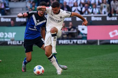 MOENCHENGLADBACH, GERMANY - 24 AĞUSTOS, 2025: Kevin Stoger, Daniel Elfadli - Bundesliga Borussia Moenchengladbach - Borussia Park 'ta Hamburger SV.