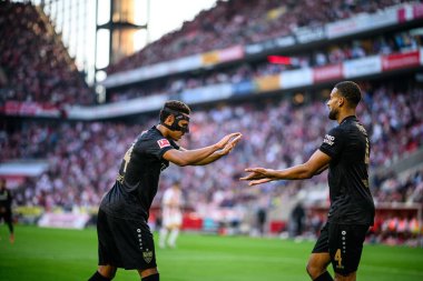 COLOGNE, GERMANY - 28 SEPTEMBER, 2025: Luca Jaquez, Josha Vagnoman - Bundesliga 1.FC Koeln vs VfB Stuttgart maçı Rhein Energie Stadion 'da.