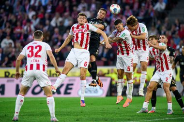 COLOGNE, GERMANY - 28 SEPTEMBER, 2025: Kristoffer Lund, Eric Martel, Erettin Demiroviç, Tom Krauss, Timo Huebers, Joel Schmied - Bundesliga 1.FC Koeln vs VfB Stuttgart at Rhein Energie Stadion.
