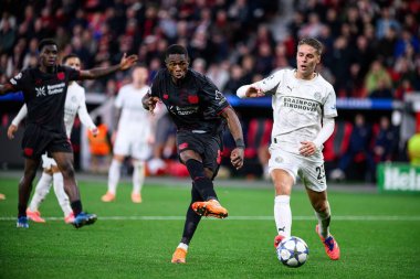LEVERKUSEN, GERMANY - 1 OCTOBER, 2025: Christian Kofane, goal - The UEFA Champions League football match between Bayer 04 Leverkusen vs PSV Eindhoven at BayArena.