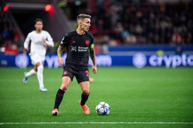 LEVERKUSEN, GERMANY - 1 OCTOBER, 2025: Alejandro Grimaldo - The UEFA Champions League football match between Bayer 04 Leverkusen vs PSV Eindhoven at BayArena.