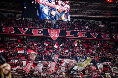 LEVERKUSEN, GERMANY - 1 OCTOBER, 2025: Fans - Bayer 04 Leverkusen ile PSV Eindhoven arasındaki UEFA Şampiyonlar Ligi futbol maçı.