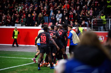 LEVERKUSEN, GERMANY - 1 OCTOBER, 2025: Kutlama, gol - Bayer 04 Leverkusen ile PSV Eindhoven arasındaki UEFA Şampiyonlar Ligi maçı.