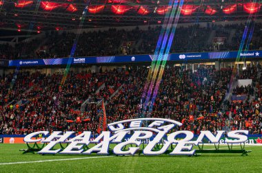 LEVERKUSEN, GERMANY - 1 OCTOBER, 2025: Logo - The UEFA Champions League football match between Bayer 04 Leverkusen vs PSV Eindhoven at BayArena.