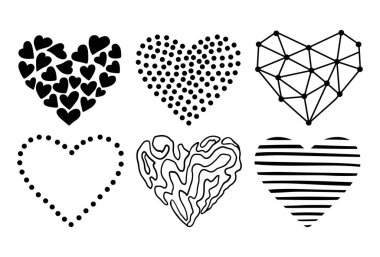 Vector Hearts Doodle Set. Aşk Sembolü Koleksiyonu beyaza izole edildi. Sevgililer Günü Çizim Şekilleri.