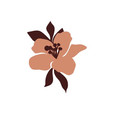 Flat flower tropic beige brown. Modern Minimalist Exotic floral. Modern tropical element isolated on white.