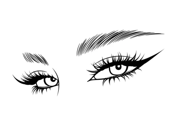 Vektör Uzun Siyah Kirpikleri Kaşları Olan Güzel Kadın Gözleri Çizdi — Stok Vektör