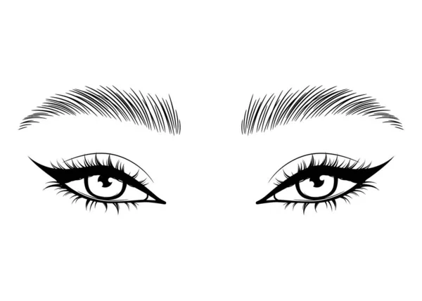 Wektor Ręcznie Narysowane Piękne Kobiece Oczy Długimi Czarnymi Rzęsami Brwi — Wektor stockowy