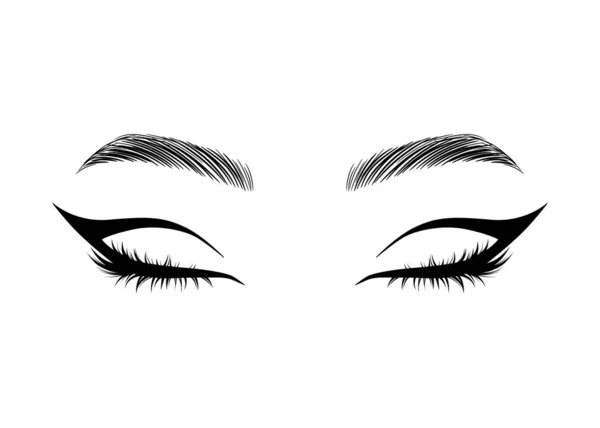Vector Hand Drawn Close Beautiful Female Eyes Long Black Eyelashes — Stock Vector