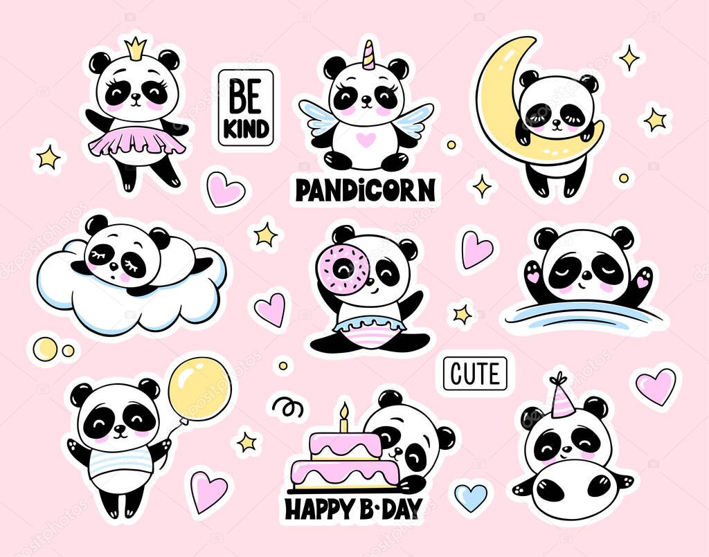 Linda Coleccion Osos Panda Bebe Animal Doodle Vector Illustrations Set Vector de stock por YanaLesiuk 655617706