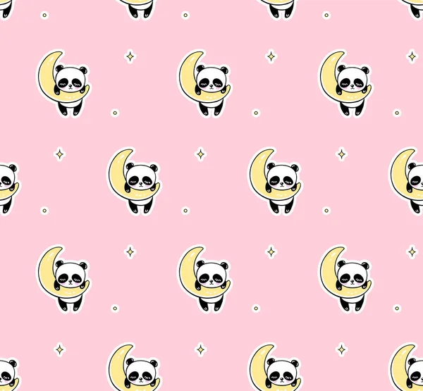 Pembe Arkaplanda Uyuyan Panda Sarı Yıldızlar Şirin Vektör Bebek Yazdırma — Stok Vektör