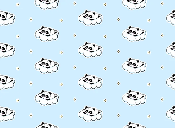 Schlafender Panda Auf Einem Weißen Wolkenvektormuster Nettes Baby Print Auf — Stockvektor