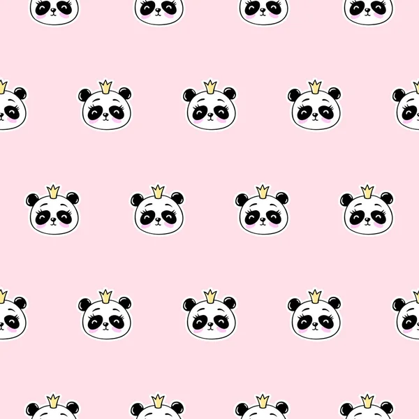 Bonito Princesa Panda Menina Sem Costura Padrão Bonito Vector Baby — Vetor de Stock