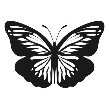 Vektör Kelebek Siyah Siluet Beyaz Arkaplan 'da izole edildi. Dekoratif Böcek Çizimi.