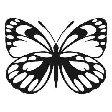 Vektör Kelebek Siyah Siluet Beyaz Arkaplan 'da izole edildi. Dekoratif Böcek Çizimi.