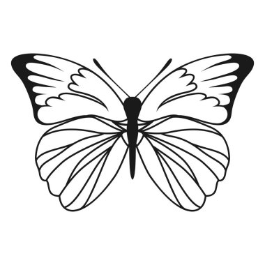 Vektör Kelebek Siyah Siluet Beyaz Arkaplan 'da izole edildi. Dekoratif Böcek Çizimi.