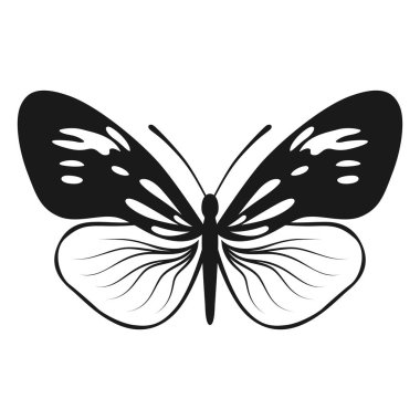 Vektör Kelebek Siyah Siluet Beyaz Arkaplan 'da izole edildi. Dekoratif Böcek Çizimi.