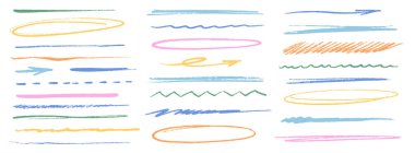 Vektör Kalem Çizgileri Ayarlandı. El Çizimi Altı Çizili Fırça Vuruşu. Çizim Vurgulama Ögeleri.