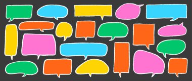 Pastel Konuşma Baloncuğu Çerçeveleri. Vektör Tebeşir Konuşan Balon. Metin Kutusu Doodle Set. Renkli Diyalog Sohbet Resimleri.