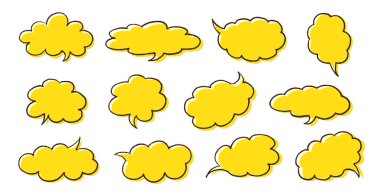Pastel Konuşma Baloncuğu Çerçeveleri. Vektör Tebeşir Konuşan Balon. Metin Kutusu Doodle Set. Sarı Diyalog Sohbet Resimleri.