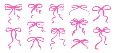 Pembe Coquette Tuhaf Fiyonklar. Oyuncak Eğriler ve Hassas Şekillerle Kadınsı El Tarzı Fiyonk Koleksiyonu. Romantik, Kızsal ve Neşeli Tasarım Projeleri için mükemmel..