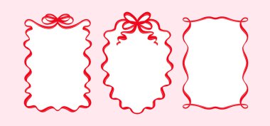 El yapımı, kurdele ve fiyonklu tuhaf sınırlar. Coquette Şirin Tasarım için Kıvırcık Çerçeve Seti. Düğün davetiyeleri, sevgililer günü kartları ya da kadın posterleri için mükemmel..