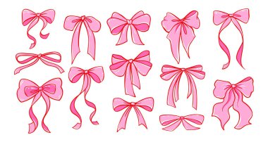 Coquette Pembe Fiyonk Kurdele Vektörü. Dantel detaylarıyla birlikte şirin, klasik bir hediye kutusu. Sevgililer Günleri, Düğünler ve Kız Tasarımları için Romantik Y2K karalaması. Düz yay ve kadınsı estetik..