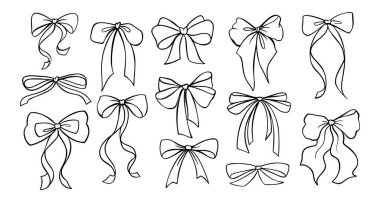 Romantik Tasarımlar, Coquette Frames ve Festivalsel Dekorasyonlar İçin Tuhaf Tasarım ve Kurdele Vektör Seti. Estetik, yumuşak ve klasik cazibeyle dolu..