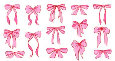 Coquette Pembe Fiyonk Kurdele Vektörü. Dantel detaylarıyla birlikte şirin, klasik bir hediye kutusu. Sevgililer Günleri, Düğünler ve Kız Tasarımları için Romantik Y2K karalaması. Düz yay ve kadınsı estetik..