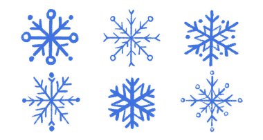 Tebeşir Kar Tanesi Çizim Seti Boya Dokusunda. Noel Clipart, Okul Tasarımları ya da Buzlu Özgeçmişleri İçin Şirin El Çizimi Kış Elementleri. Çocuksu ve Neşeli, Karlı Olmayan Cazibeli.