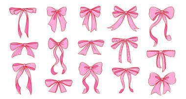 Coquette Pembe Fiyonk Kurdele Vektörü. Dantel detaylarıyla birlikte şirin, klasik bir hediye kutusu. Sevgililer Günü için romantik Y2K karalaması, düğünler ya da kız tasarımları. Düz yay ve kadınsı estetik..