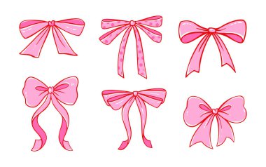 Coquette Pembe Fiyonk Kurdele Vektörü. Dantel detaylarıyla birlikte şirin, klasik bir hediye kutusu. Sevgililer Günleri, Düğünler ve Kız Tasarımları için Romantik Y2K karalaması. Düz yay ve kadınsı estetik..