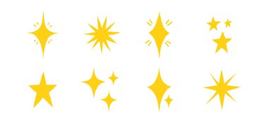 El yapımı pastel boyayla çizilmiş Star Doodle Set. Kıvılcım Sarı Yıldızlar, Gökyüzü Motifleri ve Sevimli Uzay Tasarımları için Çocukça Tebeşir Şekilleri veya Sihirli Çizimler.