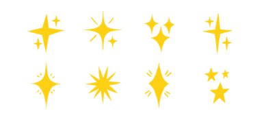 El yapımı pastel boyayla çizilmiş Star Doodle Set. Kıvılcım Sarı Yıldızlar, Gökyüzü Motifleri ve Sevimli Uzay Tasarımları için Çocukça Tebeşir Şekilleri veya Sihirli Çizimler.