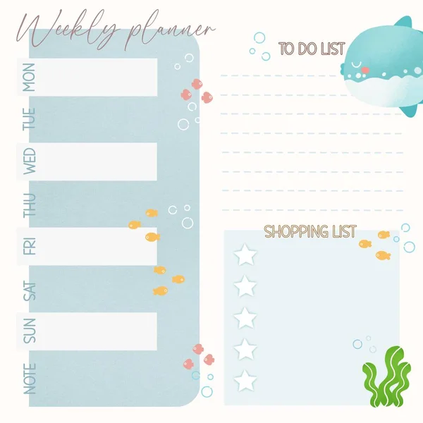 Weekly planner for dairy. This is weekly planner with under the sea theme