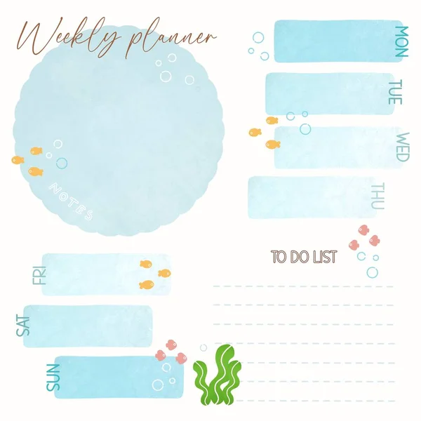 Weekly planner for dairy. This is weekly planner with under the sea theme.