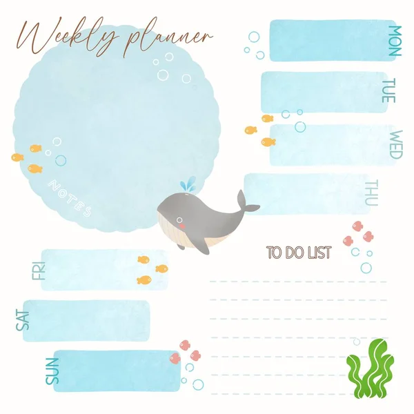 Weekly planner for dairy. This is weekly planner with under the sea theme.