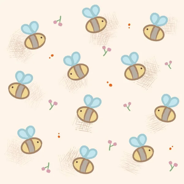 Бесшовный Узор Красочными Акварельными Цветами Пчела Цветами — стоковое фото